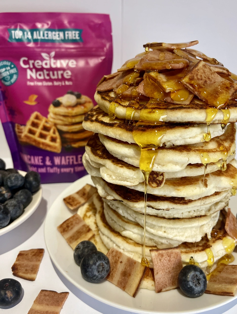 Meatless Bacon & Blueberry Pancakes - Creative Nature Superfoods
